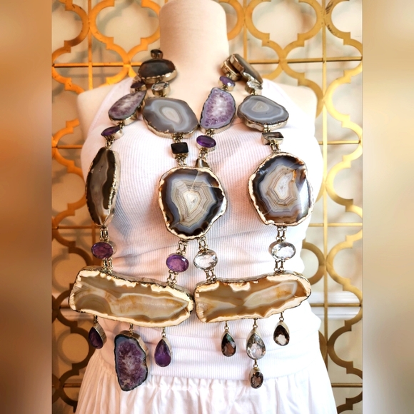 Handcrafted Amethyst, Agate Statement Necklace - Only one available. Unisex - Picture 16 of 16